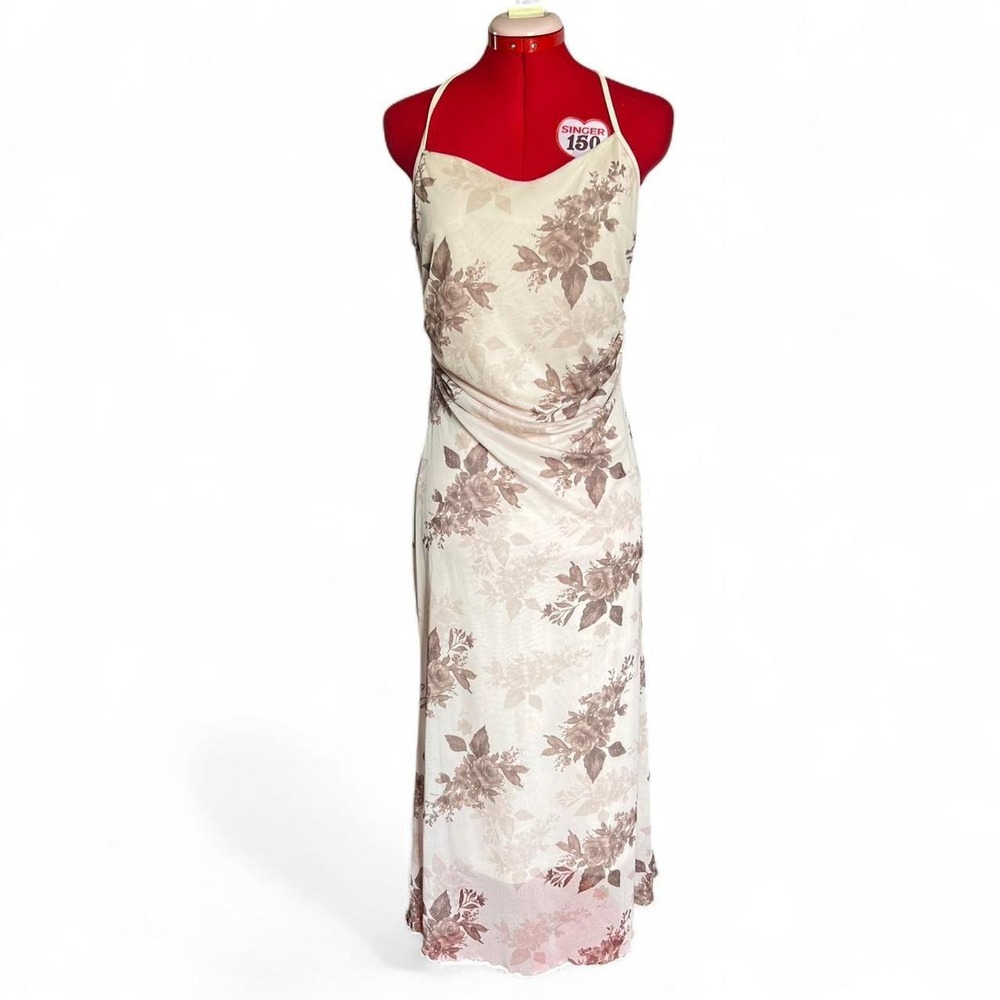 Y2K Style Spaghetti Strap Floral Bodycon Dress With Lining & Criss Cross Straps